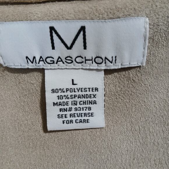 Magaschoni Large Faux Leather/Suede Beige Wrap Trench Coat Mid-Weight SOFT - Picture 2 of 13